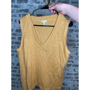 Garnet Hill 100% Linen Sweater Tank | Mustard Yellow V-Neck | Size M